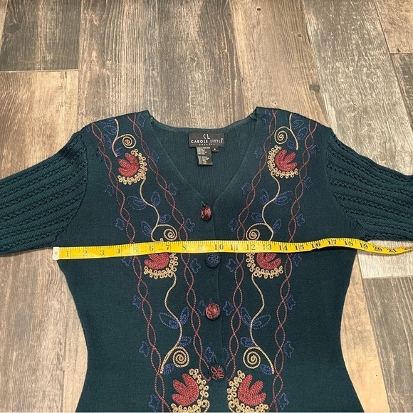 Carole Little Wool Blend Embroidered Long Body-con Sweater Dress Embordiery Sm - Picture 5 of 9